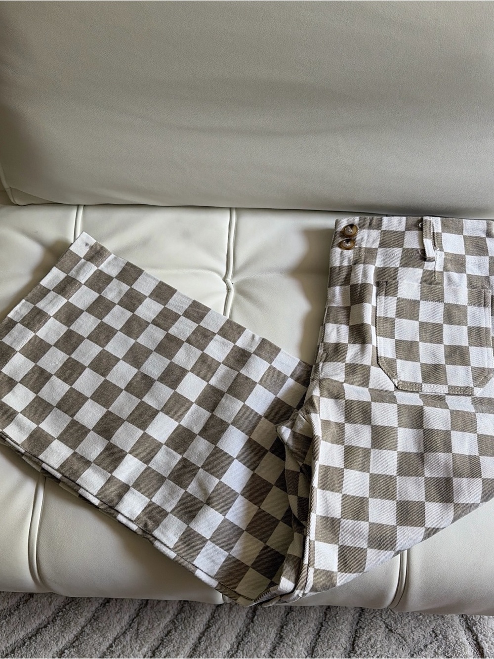 Altar'd State Beige and White Checkerboard Pants